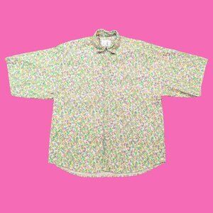 Vintage Styled, Floral Patterned Short Sleeve Button Down Shirt Size L